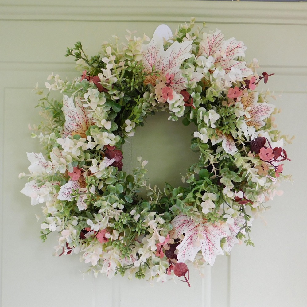 Small Fall Wreath with Neutral Colors, Autumn Pink hues, Burgundy